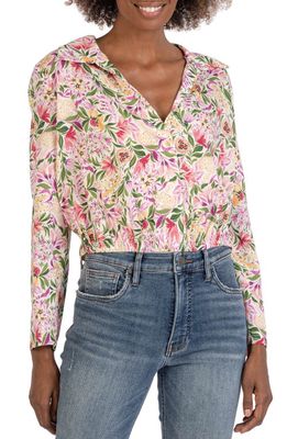 KUT from the Kloth Floral V-Neck Blouse in Ivory/Rose