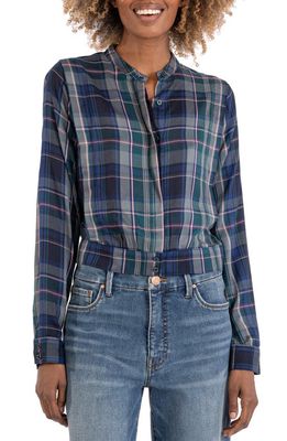 KUT from the Kloth Irie Plaid Crop Shirt in Navy/Pink
