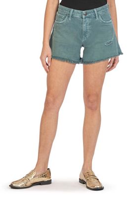 KUT from the Kloth Jane Frayed High Waist Denim Shorts in Turquoise