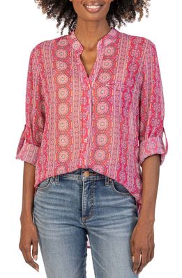 KUT from the Kloth Jasmine Chiffon Button-Up Shirt in Albi Stripe-Magenta