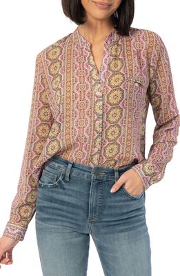 KUT from the Kloth Jasmine Chiffon Button-Up Shirt in Albi Stripe Rose
