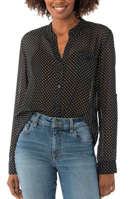 KUT from the Kloth Jasmine Chiffon Button-Up Shirt in Black/White Dot