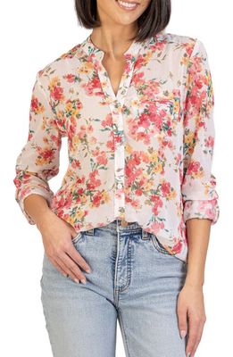 KUT from the Kloth Jasmine Chiffon Button-Up Shirt in Chaumont-White/Pink Dawn