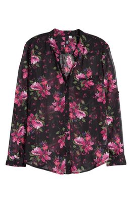 KUT from the Kloth Jasmine Chiffon Button-Up Shirt in Chelles Bouquet Black Purple