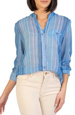 KUT from the Kloth Jasmine Chiffon Button-Up Shirt in Colmar Stripe-Soft Denim
