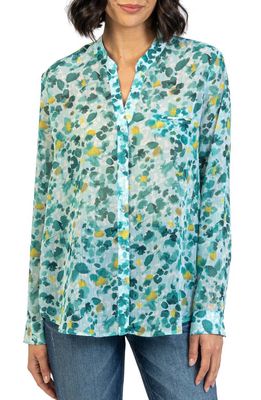 KUT from the Kloth Jasmine Chiffon Button-Up Shirt in Firenze-Turquoise