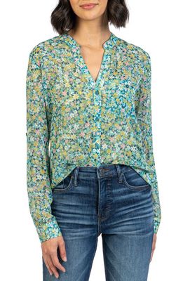 KUT from the Kloth Jasmine Chiffon Button-Up Shirt in Marseille Pool Green