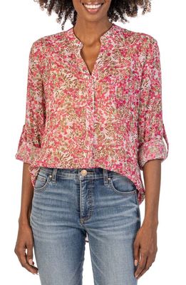 KUT from the Kloth Jasmine Chiffon Button-Up Shirt in Nice-Magenta/Spicy Ochre