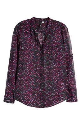 KUT from the Kloth Jasmine Chiffon Button-Up Shirt in Poissy Dot Black Pink