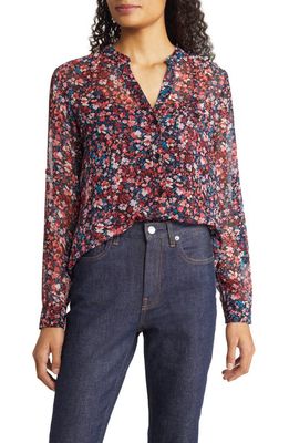 KUT from the Kloth Jasmine Chiffon Button-Up Shirt in Potenza-Bk/Red/