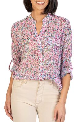 KUT from the Kloth Jasmine Chiffon Button-Up Shirt in Potenza-White/Pink