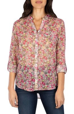 KUT from the Kloth Jasmine Chiffon Button-Up Shirt in Prato-Pink