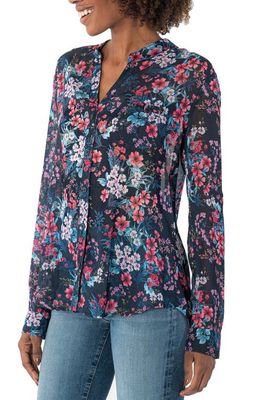 KUT from the Kloth Jasmine Chiffon Button-Up Shirt in Strauss Boquet Navy