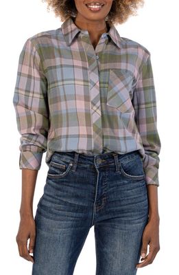KUT from the Kloth Jobelle Covered Placket Button-Up Shirt in Pink/Blue/Green