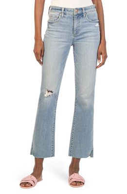KUT from the Kloth Kelsey Fab Ab Ripped Raw Hem High Waist Ankle Flare Jeans in Early