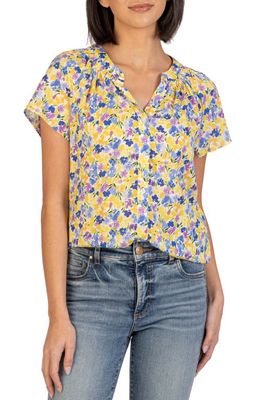 KUT from the Kloth Leia Floral Print Blouse in Orchid/Yellow