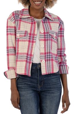 KUT from the Kloth Lora Flanel Crop Jacket in Purple/Pink/Ivory