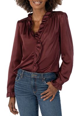 KUT from the Kloth Meara Ruffle Trim Long Sleeve Blouse in Bordeaux