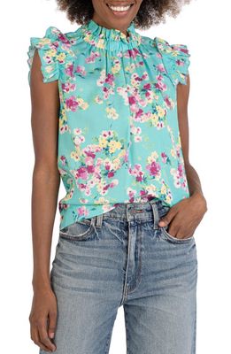 KUT from the Kloth Odette Floral Ruffle Sleeveless Top in Mint/Berry