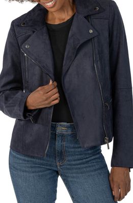 KUT from the Kloth Quinn Faux Suede Moto Jacket in Navy