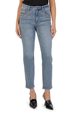 KUT from the Kloth Rachael Fab Ab Embellished High Waist Mom Jeans in Precision