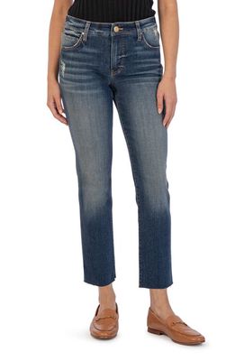 KUT from the Kloth Reese Fab Ab Distressed High Waist Raw Hem Ankle Slim Straight Leg Jeans in Acquired