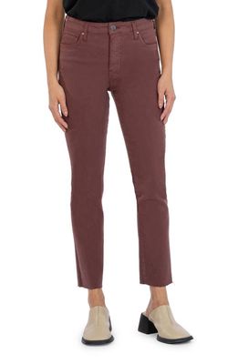 KUT from the Kloth Reese Fab Ab Raw Hem High Waist Ankle Slim Straight Leg Jeans in Bordeaux