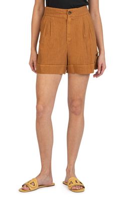 KUT from the Kloth Sapphire Pleated Linen Blend Shorts in Whiskey