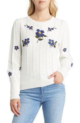 KUT from the Kloth Women's Zenni Embroidered Sweater in Ivory/Navy