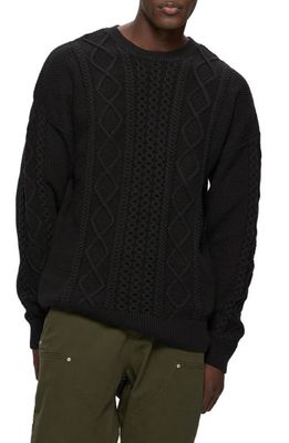 KUWALLA Cable Stitch Cotton Blend Sweater in Black