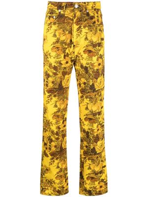 Kwaidan Editions printed-floral straight-leg jeans - Yellow