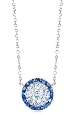 Kwiat Diamond & Sapphire Halo Pendant Necklace in White 0.95 Cts