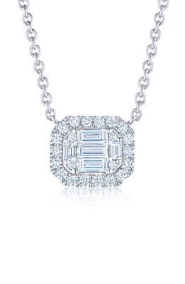 Kwiat Emerald Diamond Halo Pendant Necklace in White