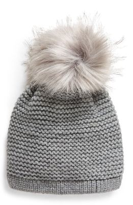 Kyi Kyi Wool Blend Beanie with Faux Fur Pom in Charcoal