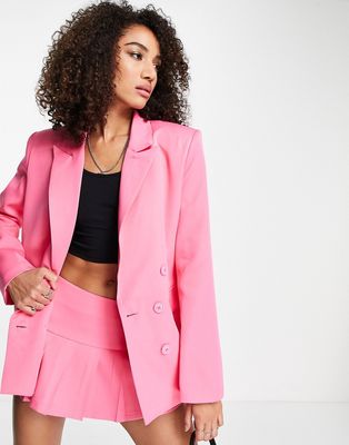 Kyo boxy double breasted blazer in hot pink - part of a set
