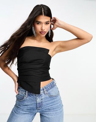 Kyo The Brand bandeau asymmetric ruched detail top in black