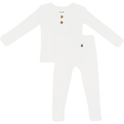 Kyte BABY Kids' Henley Long Sleeve Rib Pajamas in Cloud 