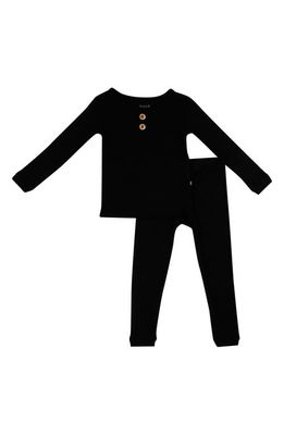 Kyte BABY Kids' Rib Henley Fitted Two-Piece Pajamas in Midnight 