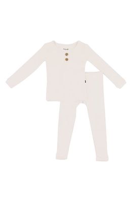 Kyte BABY Kids' Rib Henley Fitted Two-Piece Pajamas in Oat 