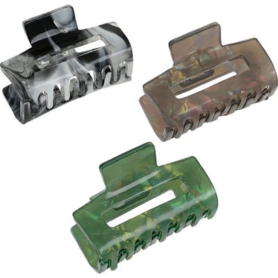 L. Erickson Assorted 3-Pack Mini Rectangular Claw Clips in Black/Brown/Green 