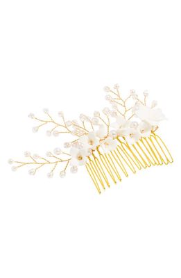 L. Erickson Briar Beaded Imitation Pearl Hair Comb in Cream Pearl/Gold