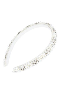 L. Erickson Hermosa Crystal Embellished Headband in White Pearl/Silver