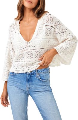 L Space Diamond Eye Crochet Cover-Up Hooded Sweater in Cream