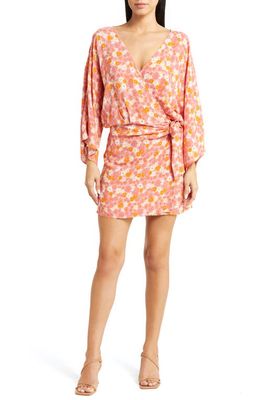 L Space Pfieffer Floral Long Sleeve Cover-Up Wrap Dress in When In Bloom