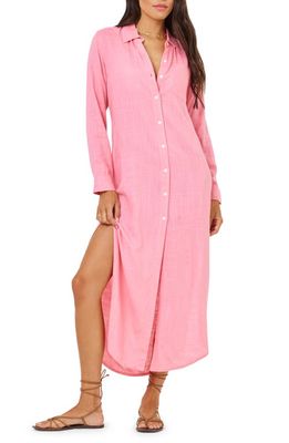 L Space Presley Long Sleeve Cover-Up Shirtdress in Guava