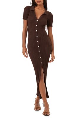 L Space Undertow Rib Button-Up Cover-Up Dress in Espresso Bean