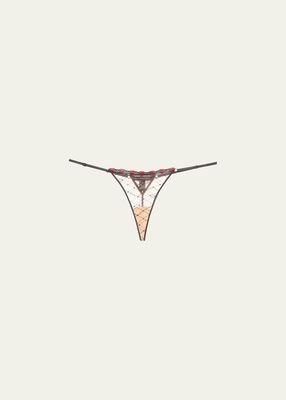 La Bise Low-Rise Embroidered Tulle Thong