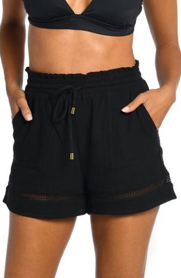 La Blanca Beach Cotton Cover-Up Shorts in Black