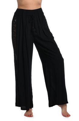 La Blanca Coastal Crochet Wide Leg Cover-Up Pants in Black