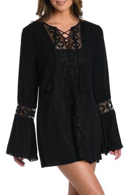 La Blanca Coastal Long Sleeve Cover-Up Tunic Dress in Black